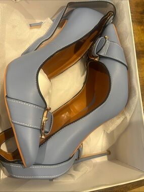 Light Blue Pointed Toe Slingback Heels